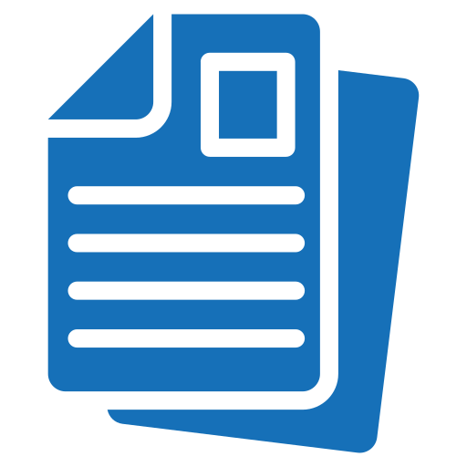 Blue icon depicting a document with lines and a corner curl. Represents paperwork or documentation relevant to organizational tasks.
